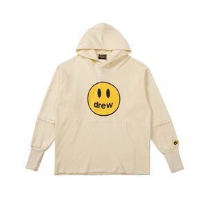 Drew house beige/butter yellow raw hem hoodie Large